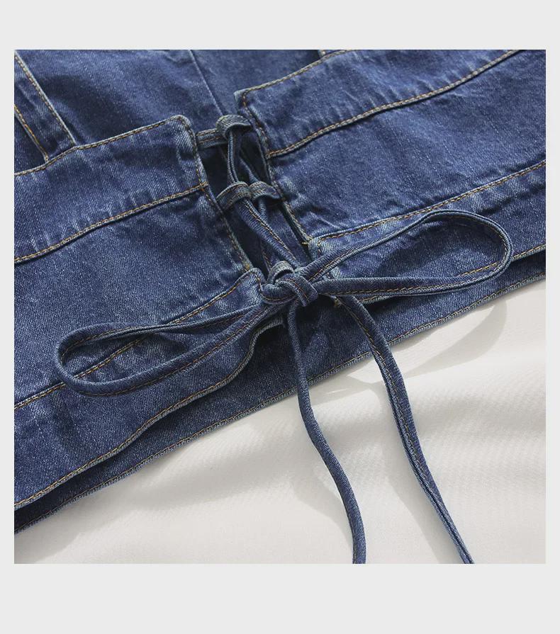 Женская джинсовая майка: Стильная летняя верхняя одежда с уникальными бретелями, облегающим кроем и укороченным дизайном