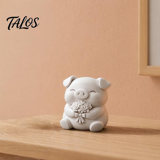 Talos 3D-печатная милая фигурка свиньи, маленькая статуэтка с букетом цветов, коллекционный животный орнамент для декора дома, кухни, офиса