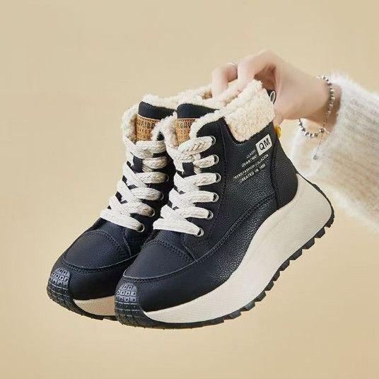 Зимние плюшевые снегоступы на толстой подошве, новая модель, утолщенная плюшевая верхняя одежда, нескользящая, высокие, теплые, хлопковые ботинки