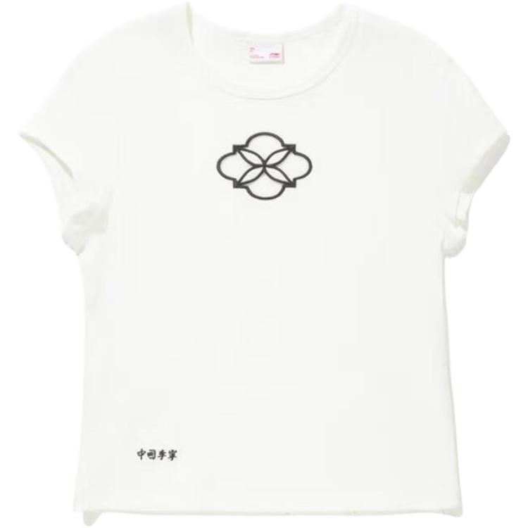 Li Ning T Shirts Women's Ivory Crew Neck Moderate Straight Fit AHSV998-2