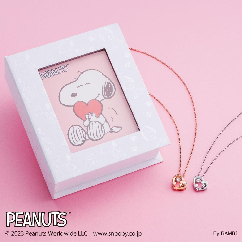 Ожерелье Snoopy PEANUTS из серебра 925 пробы с хирургической нержавеющей сталью и кубическим цирконием PNSS002RD [Белый клевер]
