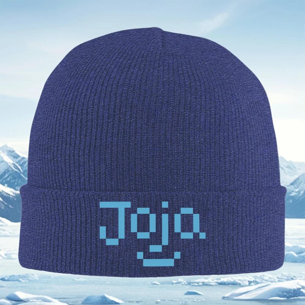 Blue pixel text art face design Unisex Women Unisex Knitted Hat Beanie Pullover Cap Winter Thermal Warm Christmas Outdoor Cycl