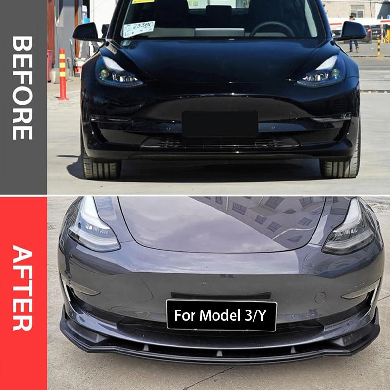 Front Bumper Lip Chin Diffuser Body Kit Spoiler Deflector Tuning Accessories For Tesla Model 3 2017-2023 Model Y 2021-2024