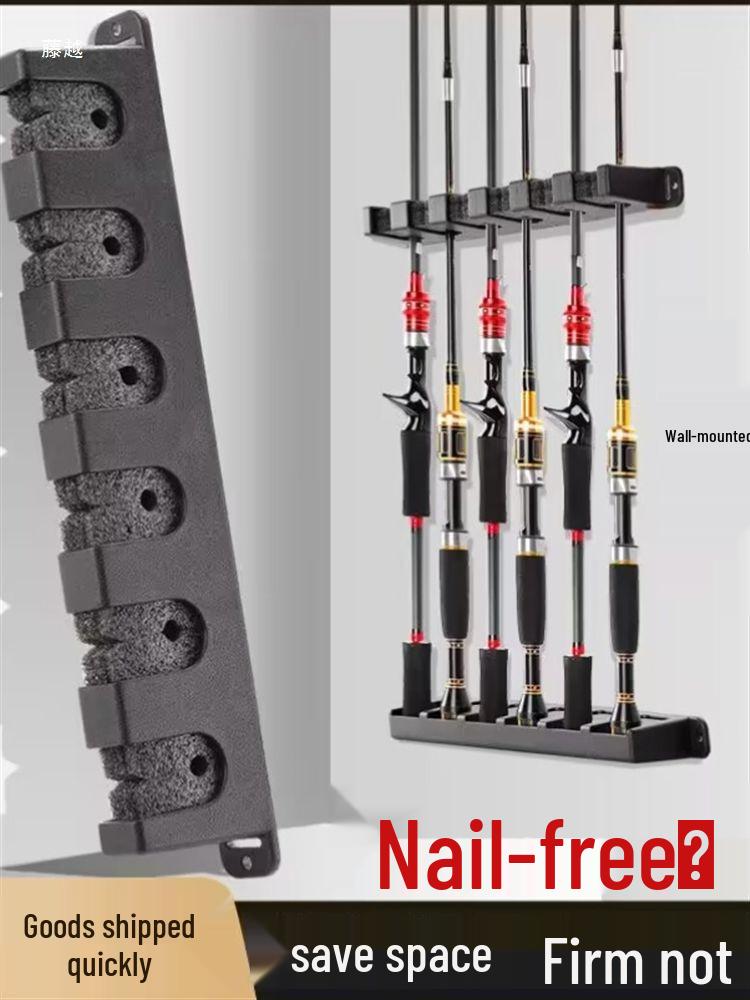 Multi-functional Wall-mounted Fishing Rod Rack - Hole-free Display and Storage