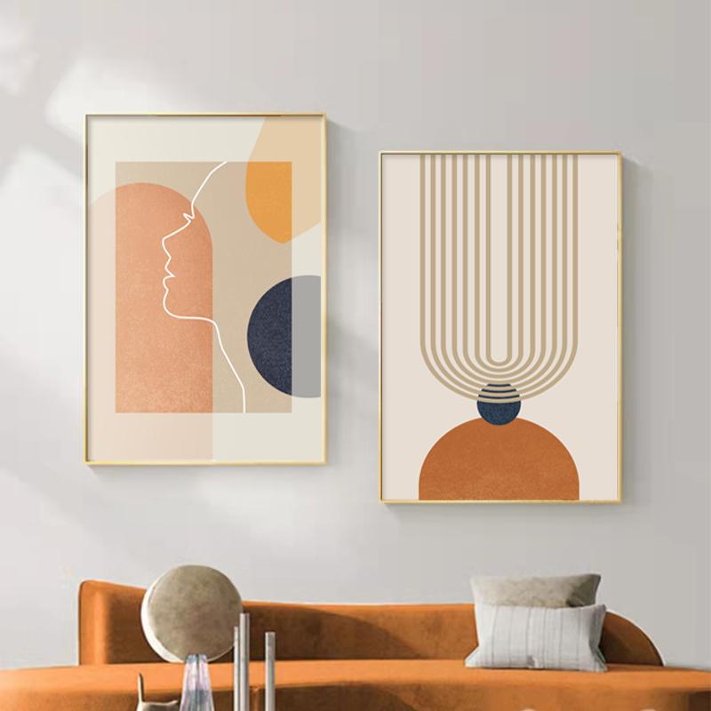 Геометрическая абстрактная линия женский постер Моранди оранжевый красочный холст картина настенная художественная печать картина для украшения гостиной