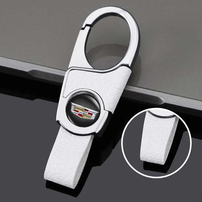 For Cadillac ATS BLS CT4 CT6 CTS ESCALADE EXT SLR SLS SRX STS XLR XT4 XT5 XTS Leather Key Chain Pendant Car Logo Keyring Holder