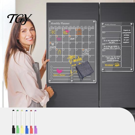 Magnetic Refrigerator Calendar Acrylic Dry Erase Board for Fridge, Clear Monthly/Weekly Meal Project Schedule Tracker Planner Whiteboard with