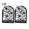 Metal Bookend 1 Pair Flower Bookends, Decorative Vase Book Ends for Shaped Shelves, Black Holder Stopper Home Office Reading Room Desktop