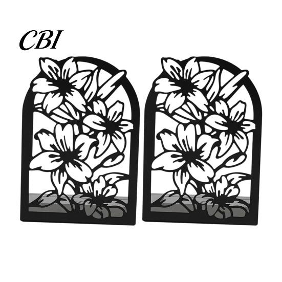 Metal Bookend 1 Pair Flower Bookends, Decorative Vase Book Ends for Shaped Shelves, Black Holder Stopper Home Office Reading Room Desktop