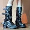 Cowhide Version~ Thick-soled Inner Height-increasing Stacking Boots Women's Autumn and Winter New Tube Pants Tube Boots Long Knight Boots