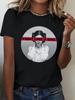 Women's T-shirt with "FIGHT LIKE A" Circular Character Print and Letter Design Crew Neck T-shirt Street Fashion Apparel