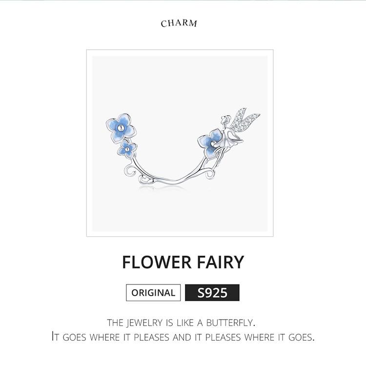 BAMOER Гортензии Стерлингового Серебра 925 пробы Синий Цветок Фея Надежда Подвески Подвески Подходит Оригинальный Браслет Ювелирные Изделия