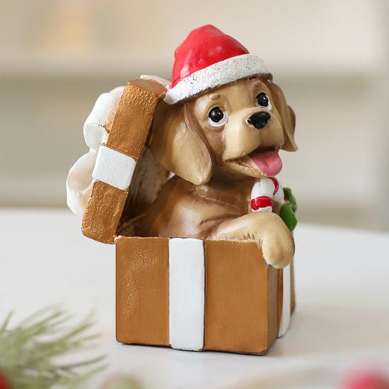 Christmas Puppy Resin Ornament Cute Puppy In Scarf Figurine Christmas Showcase Desk Home Office Decorations