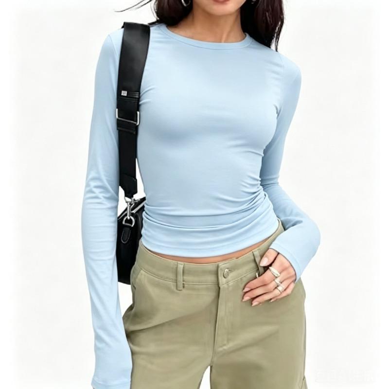 Hot Girl Slim Fit Short Base Long Sleeved T-shirt for Women, Ins Sexy and Revealing Figure, Long Sleeved Base Top for Women