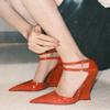 Red Cherry Wedge High Heels 2025 Pointed Toe Sexy Fashion Pumps Old Money Shoes For Women Ladies