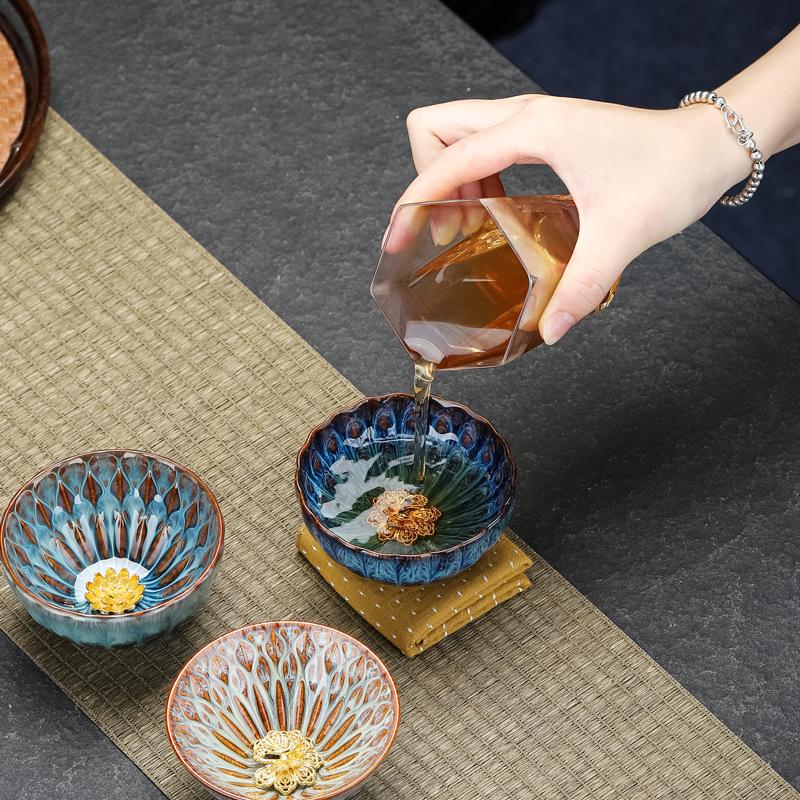 Gold-inlaid Jun kiln, kiln-changed Jianzhan teacup, handmade rimmed large Kung Fu tea set, teacup, teacup, master cup