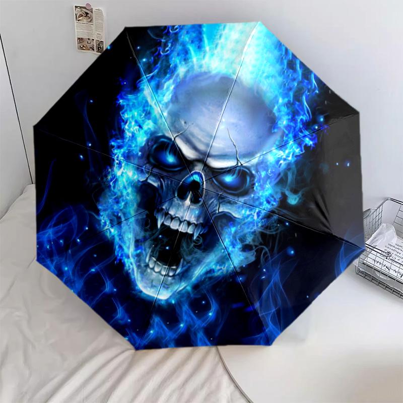 1Pc Skulls Automatic Umbrella - Suitable Travel Outdoor Portable Umbrella Birthday Gift Daily Essentials