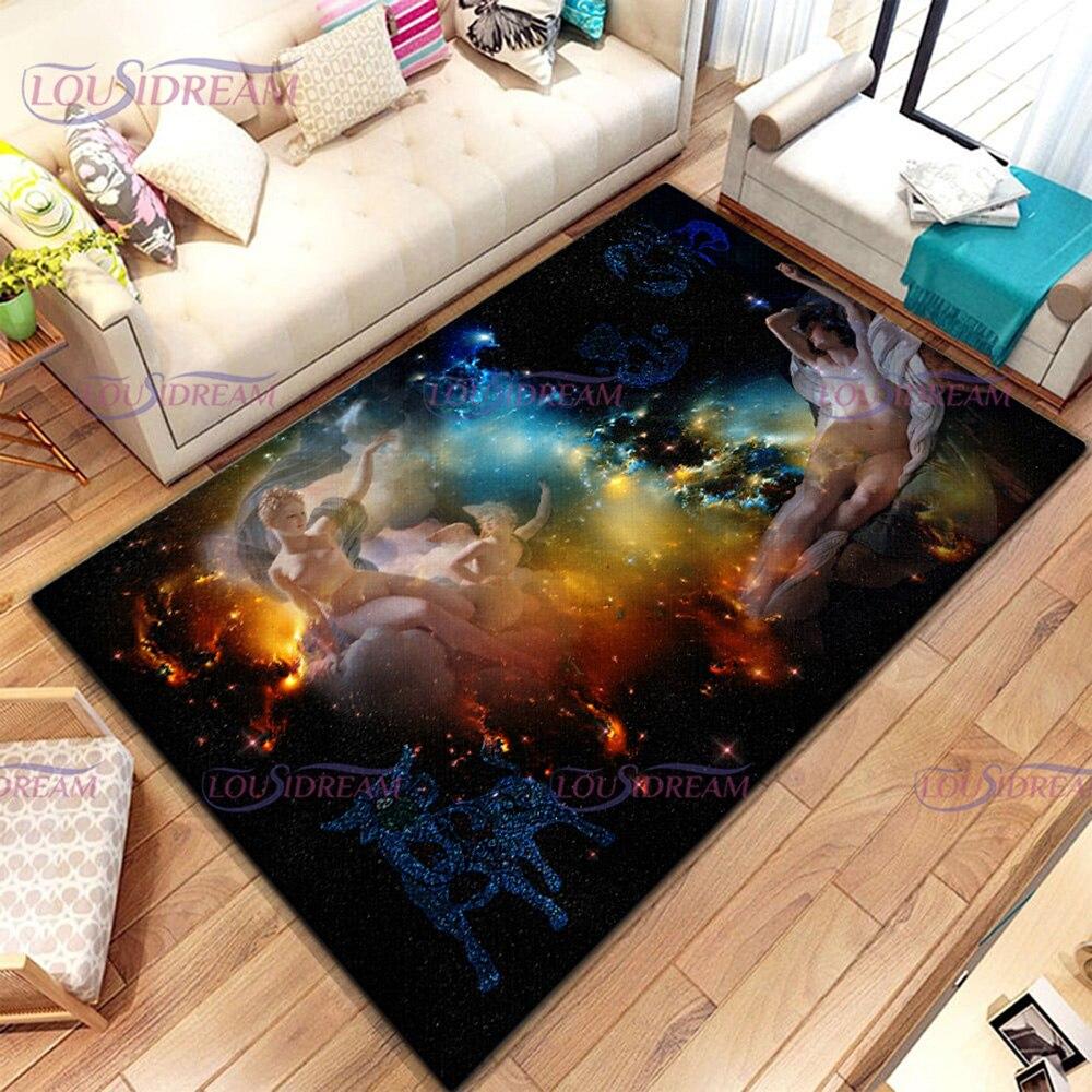 3D Moonlight Unicorn Print Rug Galaxy Planet Living Room Bedroom Sofa Décor Rug Door Mat Kitchen Non-Slip Floor Mat Picnic Camp