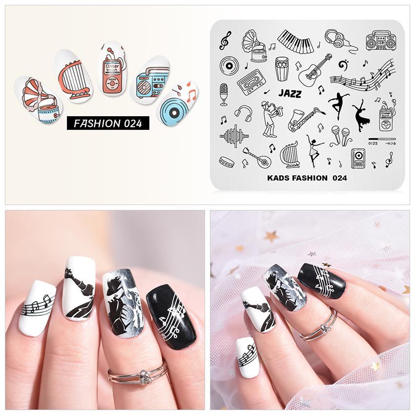 kads Шаблон для дизайна ногтей, мода 024, дизайн музыкальных инструментов, шаблон изображения, шаблоны для штампов для ногтей, штамповочные пластины для дизайна ногтей