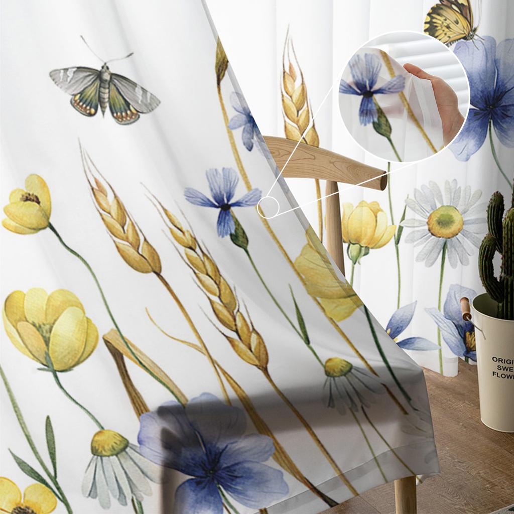 Цветочные бабочки, пшеничные ушки, оконные шторы для гостиной, спальни, кухни, шифоновые, прозрачные оконные занавески