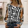 Women Plus Size Asymmetric Cold Shoulder Geometric Printed Long Sheer Floral Sleeve T Shirt