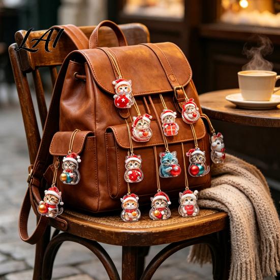 Christmas Tree Ornament Set Cat Advent Calendar 24 Days Countdown Cute 2D Kitten Holiday Car Rearview Mirror Decor Ornaments for Party Decor