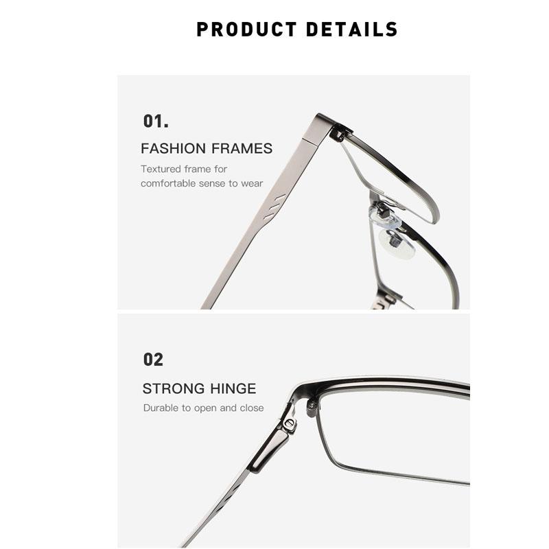 Business Square Metal Large Frame Reading Glasses for Men Elderly Presbyopia Eyeglasses Anti Blue Light Eye Protection Eyewear