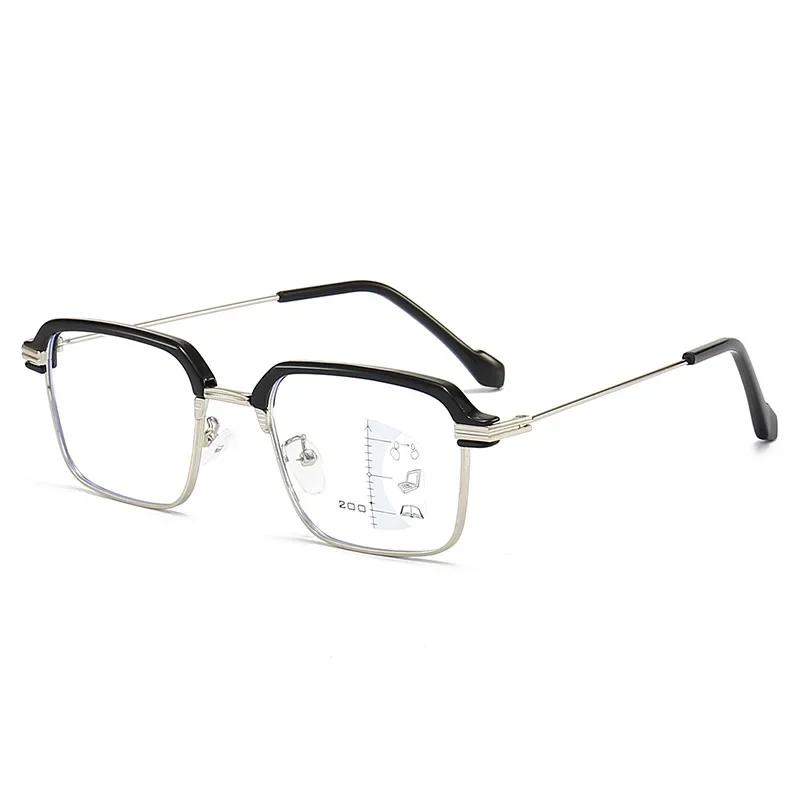 Anti Blue Light Dual Use For Far And Near Metal Square Progressive Multifocus Presbyopia Glasses High-Definition Reading Glasses