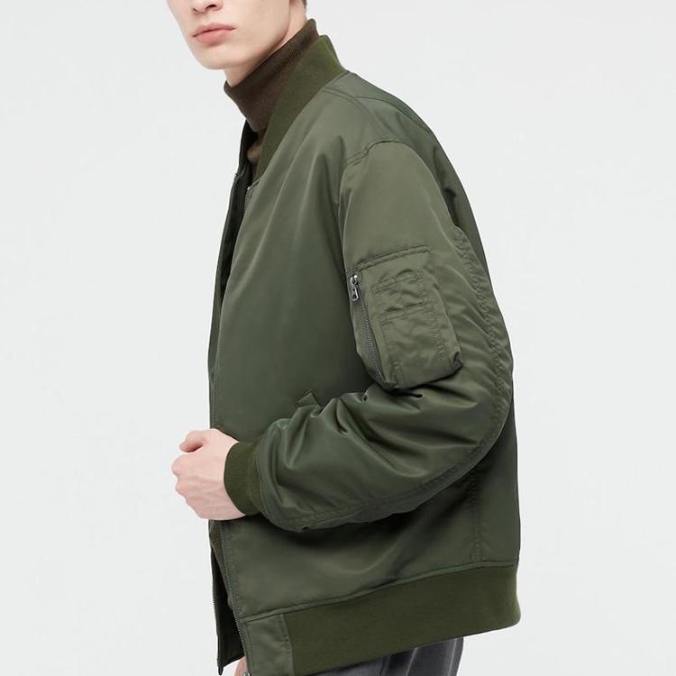 Uniqlo Однотонная хлопковая куртка-пилот на молнии с воротником-стойкой, унисекс, темно-оливковый 442143-57