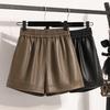 2024 Plus Size Autumn Winter Shorts Women Solid New PU Leather Casual Loose Wide Leg Pants Short Pants