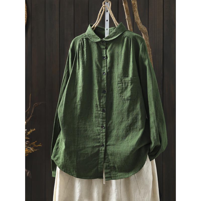 Женская рубашка из хлопковой марли с длинным рукавом в ретро-цветочном стиле, весна 2026