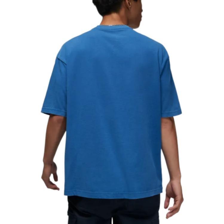 Men's Air Jordan Logo Label Loose Round Neck Pullover Short Sleeve France Blue T-Shirt DZ0605-486