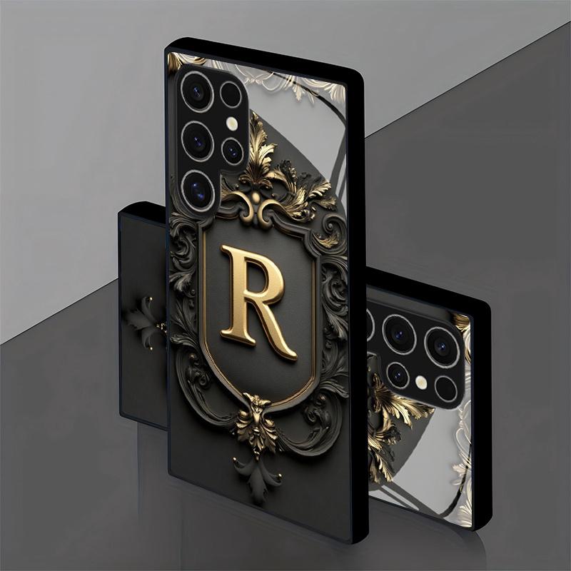 Золотые Счастливые Буквы Изысканный Люксовый High-End Чехол для Телефона Стеклянный Чехол для Телефона для Samsung Galaxy S26 S25 S24 S23 S22 S21 FE, Ultra, Plus
