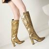 PU Autumn Winter Shoes Super High Heels Serpentine Patterns Equestrian Boots Keep Warm Fashion Knee Boots