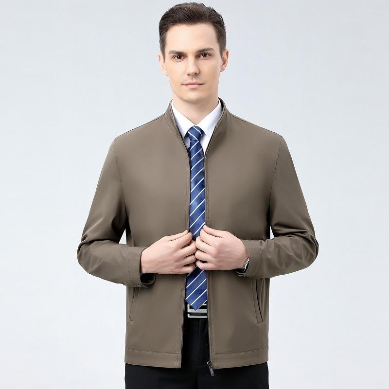 Весна и осень Куртка среднего возраста Мужская тонкая свободная повседневная куртка с воротником-стойкой Мужская верхняя одежда Куртка на молнии Топы большого размера