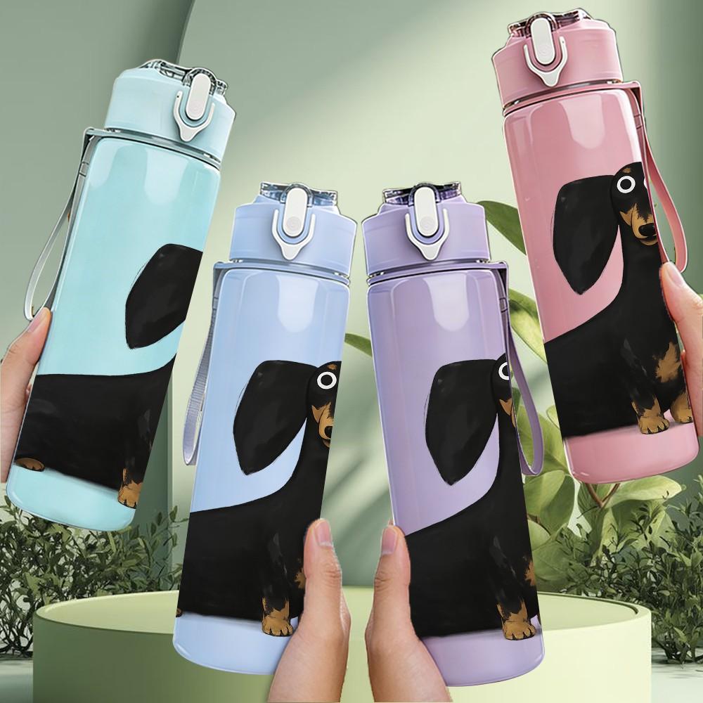 1PC Black Dachshund Dog Portrait Print 750ml Color Plastic Sports Water Bottle Leakproof Flip Straw Lid Suitable for Sports Office Home Use