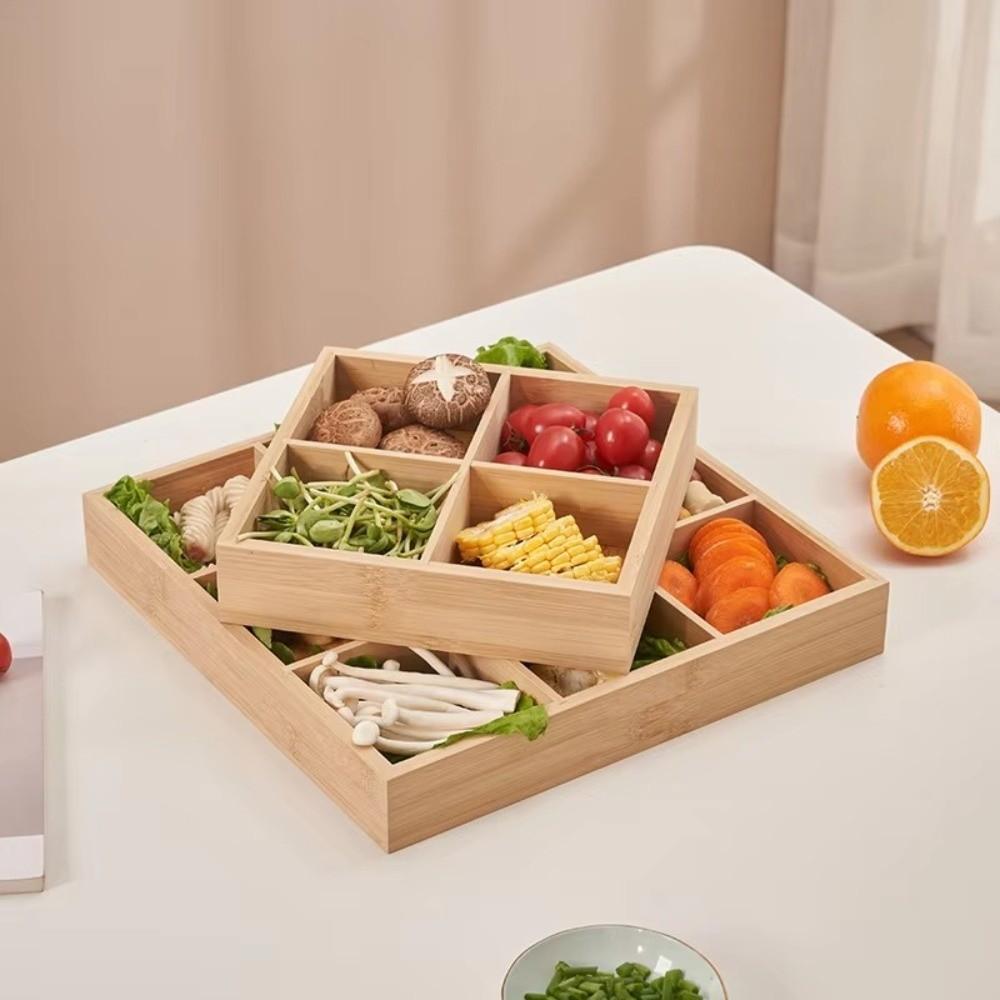Multi-Grid Divided Plate Wooden Snack Storage Tray Reusable Bamboo Tray Candy