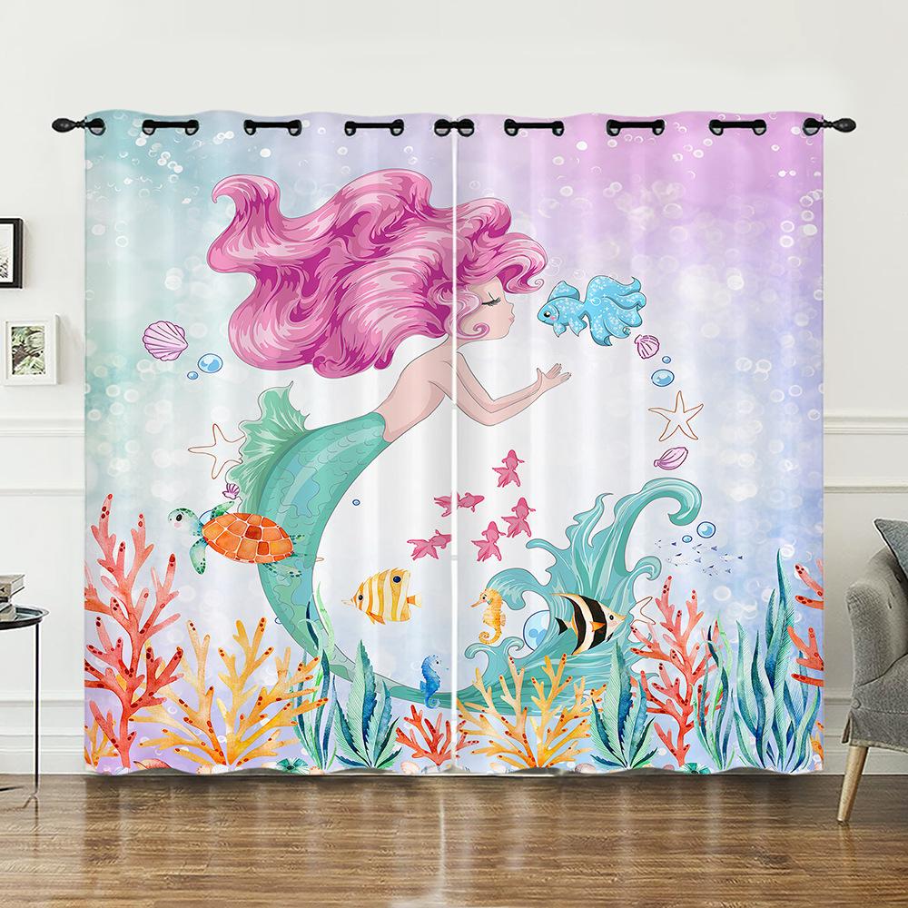 Curtains Fairy Tale Mermaid Childlike Sunshade Digital Printing Curtains Blackout Without Punching