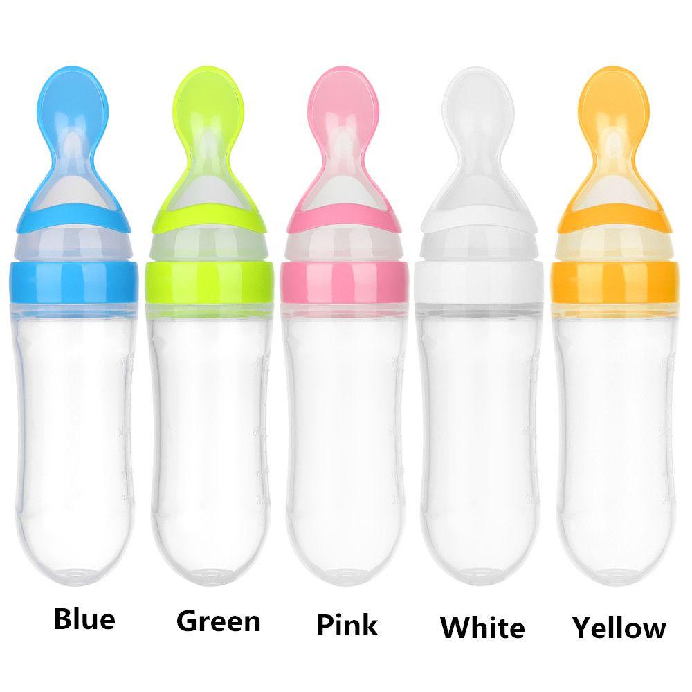 New Fashion Squeeze Silicone Feeding Bottle Food Rice Feeder Milk Bottle With Spoon