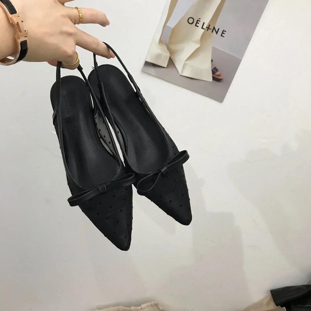 Сандалии женские плоские Baotou сетчатые дышащие сандалии с бантом модные летние туфли на низком каблуке с острым носком женские Chaussure Femme