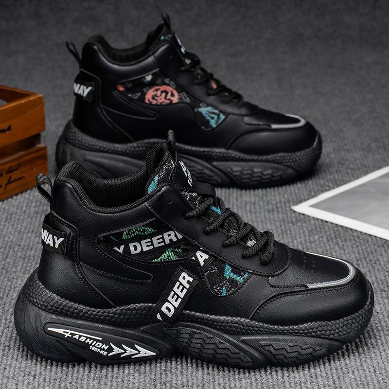 Мужские высокие кроссовки Роскошные дизайнерские мужские ботинки Уличная мода На шнуровке Повседневная обувь Высококачественные кожаные ботинки на платформе Мужские