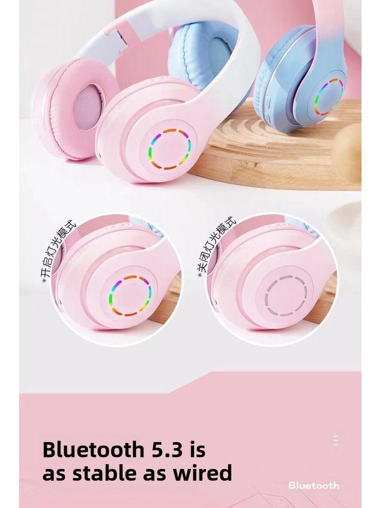 Беспроводная Bluetooth-гарнитура с градиентной светодиодной подсветкой — красочная и яркая, с креплением на голове