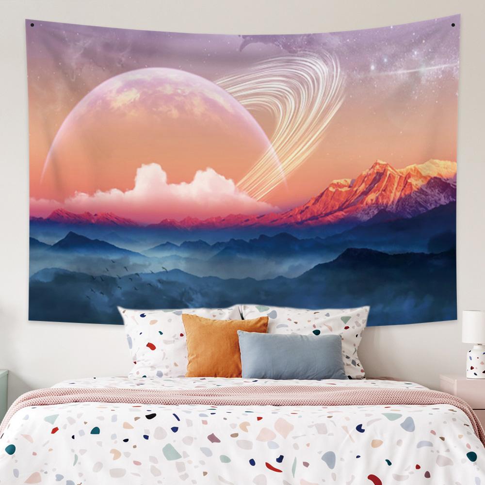 Яркий настенный гобелен с полной луной и звездами, мечтательный ночной вид, гобелен, абстрактный домашний декор, гобелен для спальни, гостиной, общежития