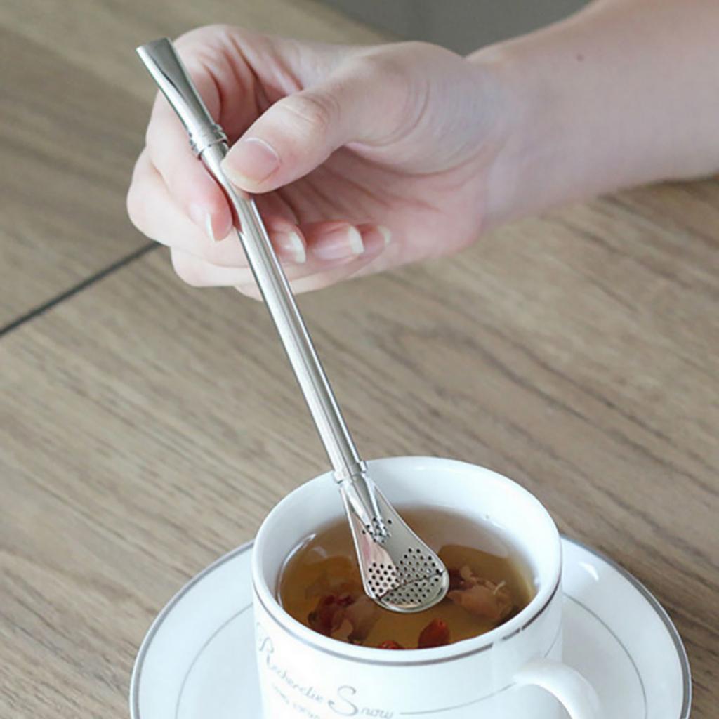 Соломинки для питья из нержавеющей стали с ложкой-фильтром, съемные чайные трубочки, многоразовые