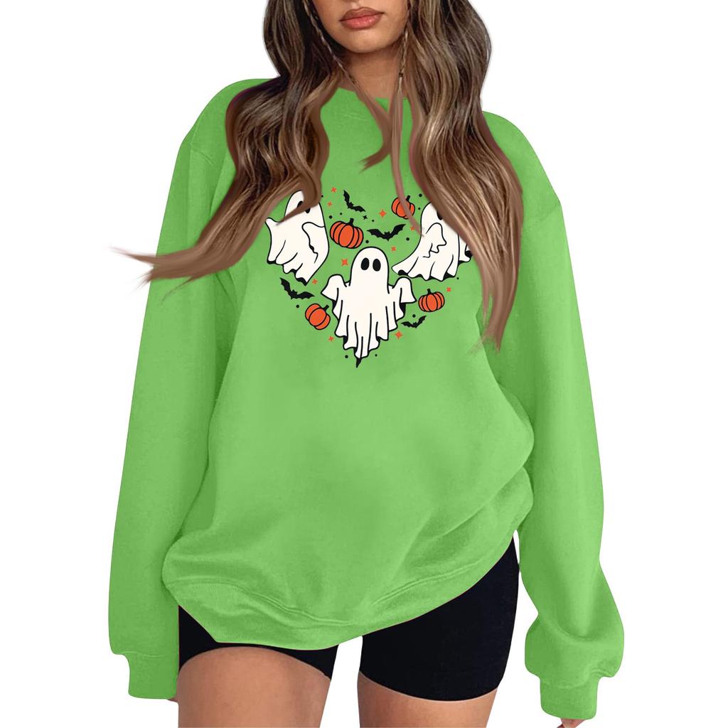 Women's Fashion Round Neck Long Sleeve Hoodie Halloween Small Print Hoodie