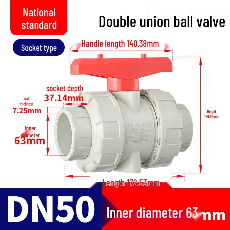 Rongsheng PPH High-Temperature Resistant Double Union Ball Valve, Hot Melt Socket PPR Water Valve DN25 DN50.