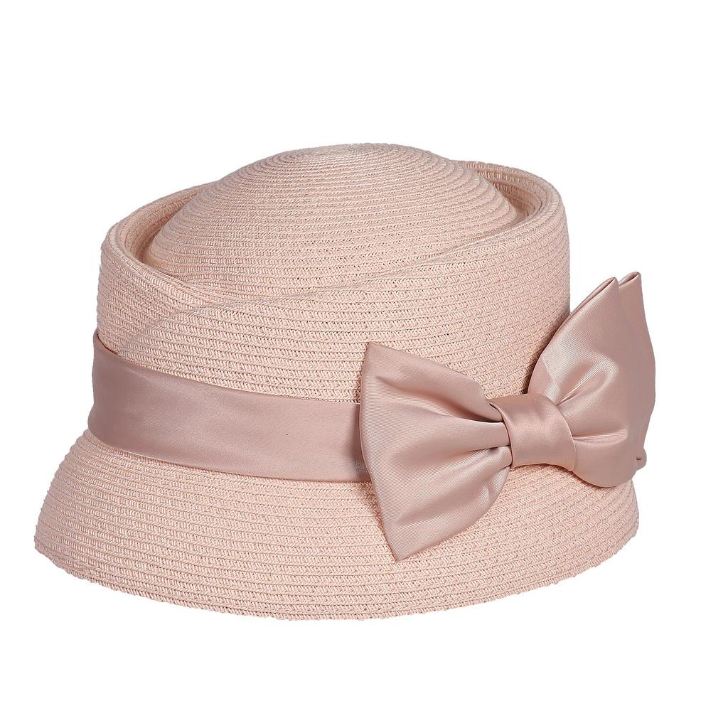 Women’s Vintage Straw Cloche Church Hat with Satin Bow | Elegant Bowler Bucket Hat for Tea Party Wedding Garden Formal Events