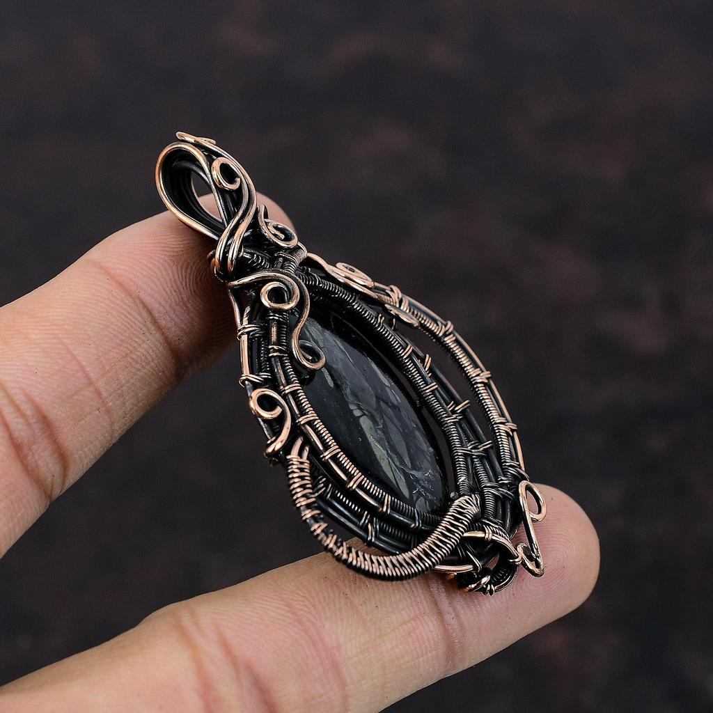 Подвеска из яшмы Пикассо, подвеска из медной проволоки, подвеска ручной работы с драгоценными камнями, проволока, ювелирный подарок для него, медные украшения, подвеска последнего дизайна