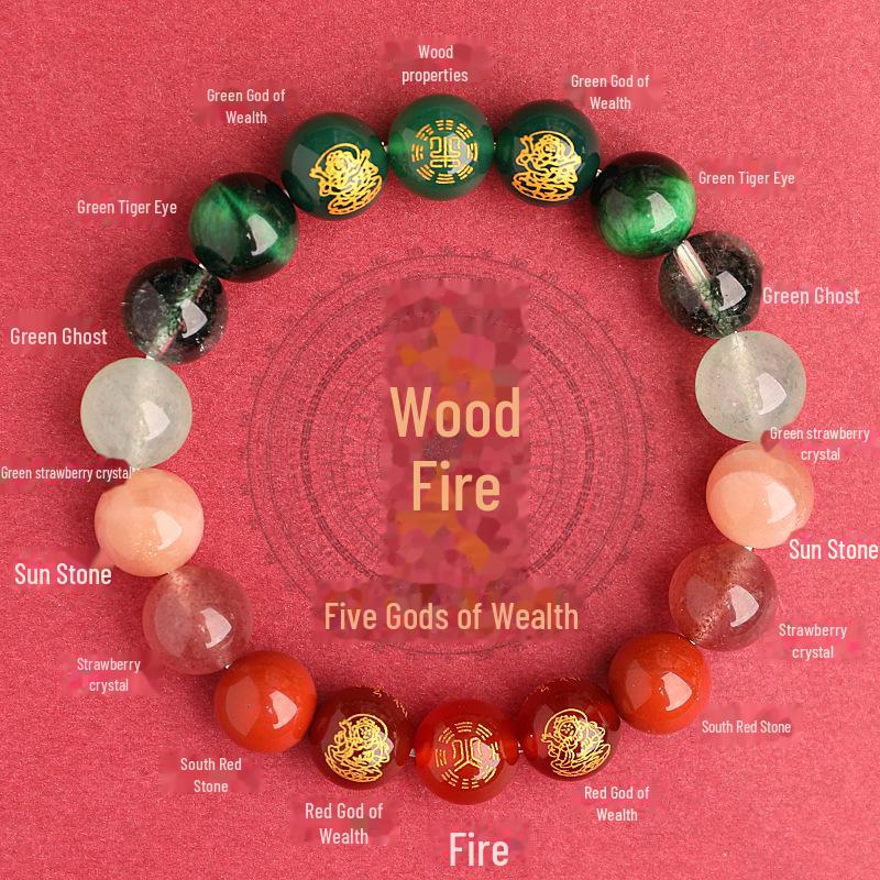 Двойной элемент Вода и Дерево Пятисторонний Бог Богатства Благоприятный Кристалл Браслет для Мужчин и Женщин