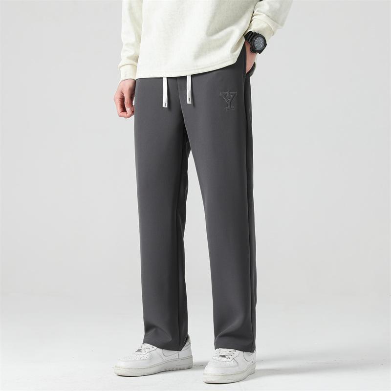 Men's Spring and Autumn Three-dimensional Tailoring Loose Casual Versatile Wide-leg Pants Simple Drawstring Sports Solid Color Sweatpants